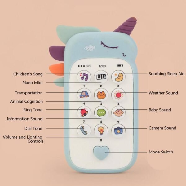 Telepon Mainan Anak Edukasi Musik Bentuk Unicorn Biru - Image 2