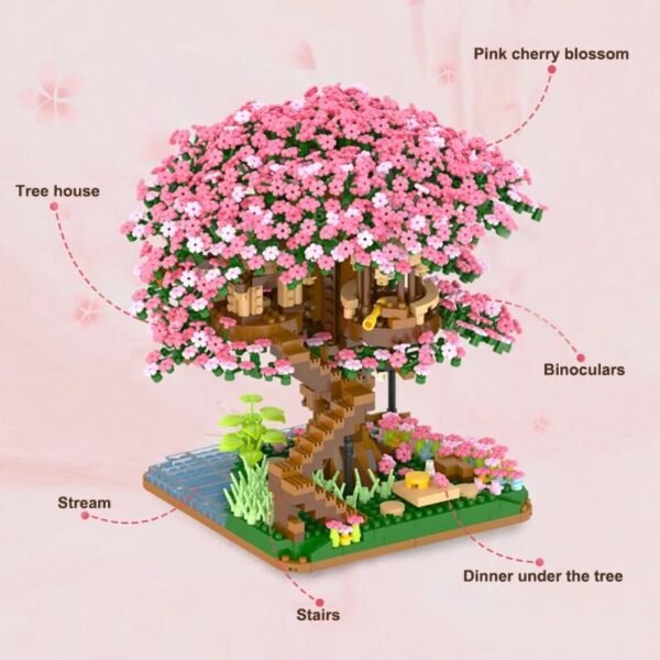 Mainan Balok Susun Rumah Pohon Bunga Sakura 2008 Bricks Pink - Image 3