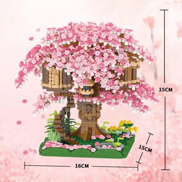 Mainan Balok Susun Rumah Pohon Bunga Sakura 2008 Bricks Pink - Image 4