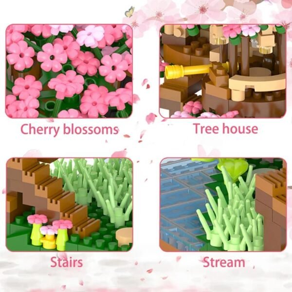 Mainan Balok Susun Rumah Pohon Bunga Sakura 2008 Bricks Pink - Image 5