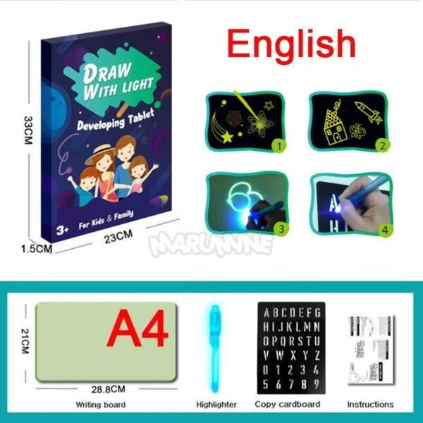 Papan Menggambar Edukasi Anak dengan Efek Cahaya Ajaib Hitam - Image 4