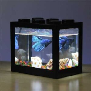 Akuarium Mini Balok Susun dengan LED Berwarna Hitam