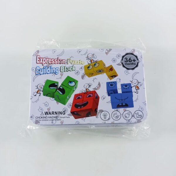 Puzzle Kubus Kayu Ekspresi Wajah Bangun Blok Lucu - Image 2